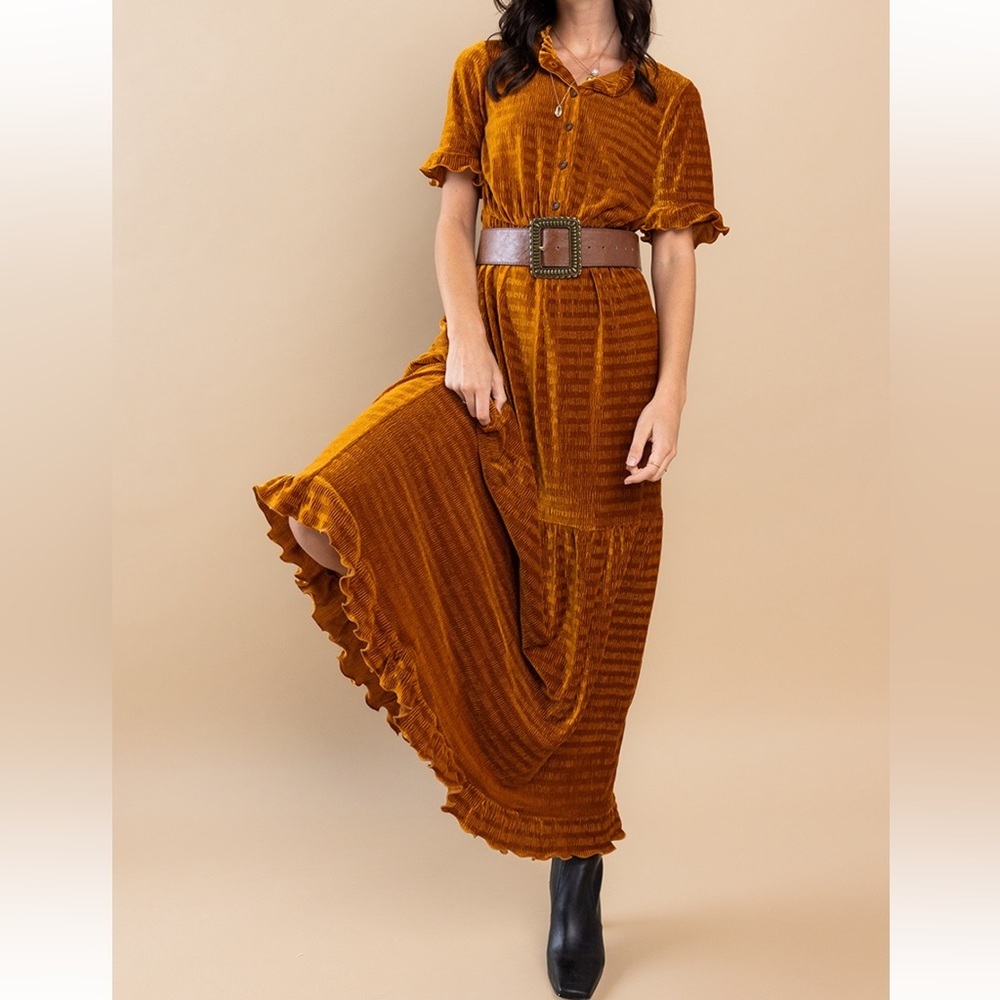 Textured Velvet Tiered Maxi Dress